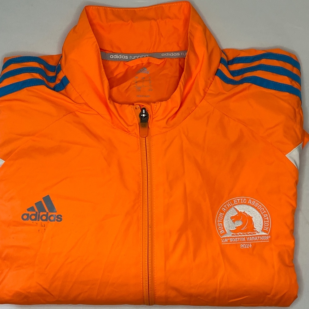 ADIDAS 2014 BOSTON MARATHON ORANGE FULL ZIP RUNNING JACKET MEN L BRIGHT ORANGE